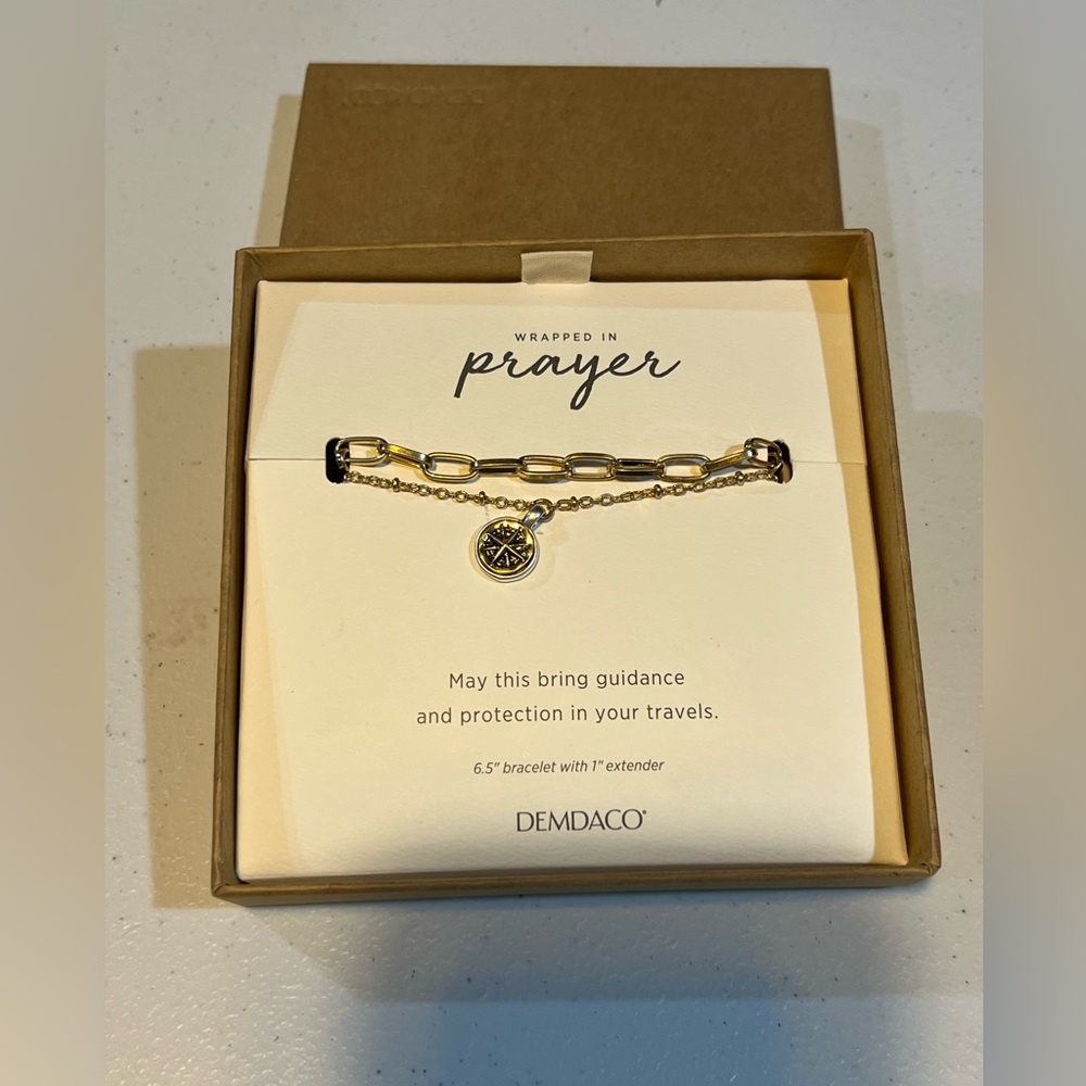 Demdaco Gold Bracelet with Compass Pendant in gift box
